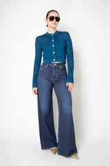 Balmain Knit Viscose Stripe Cardigan in Blue