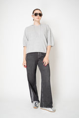 Fabiana Filippi Wool Viscose Knit Short Sleeve Hooded Sweater in Light Grey