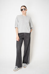 Fabiana Filippi Wool Viscose Knit Short Sleeve Hooded Sweater in Light Grey