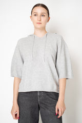 Fabiana Filippi Wool Viscose Knit Short Sleeve Hooded Sweater in Light Grey