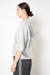 Fabiana Filippi Wool Viscose Knit Short Sleeve Hooded Sweater in Light Grey