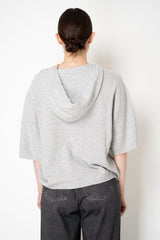 Fabiana Filippi Wool Viscose Knit Short Sleeve Hooded Sweater in Light Grey