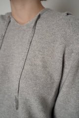Fabiana Filippi Wool Viscose Knit Short Sleeve Hooded Sweater in Light Grey