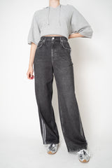 Rag & Bone Miramar Terry Wide-Leg Track Pants in Black Denim Print