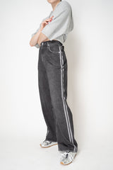Rag & Bone Miramar Terry Wide-Leg Track Pants in Black Denim Print