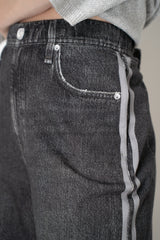 Rag & Bone Miramar Terry Wide-Leg Track Pants in Black Denim Print