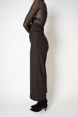 D. Exterior Wide Leg Cropped Flannel Pants in Dark Espresso