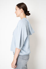 Fabiana Filippi Wool Viscose Knit Short Sleeve Hooded Sweater in Powder Blue
