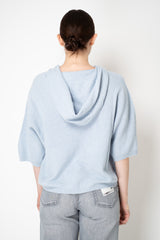 Fabiana Filippi Wool Viscose Knit Short Sleeve Hooded Sweater in Powder Blue