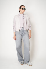 Fabiana Filippi Padded Suede Bomber Jacket with Knit Sleeves and Back un Dusty Lavender