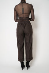 D. Exterior Wide Leg Cropped Flannel Pants in Dark Espresso