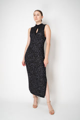 D. Exterior Knit Wool Alpaca Sequin Maxi Dress in Black