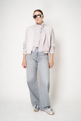Fabiana Filippi Wool Cashmere Knit Cardigan with Bi-Colour Cuff Detail in Dusty Lavender