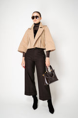 D. Exterior Stretch Tulle Turtleneck Top with Flock Chest Detail in Espresso