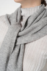 Fabiana Filippi Sequin Embellished Silk Wool Triangle Scarf in Grey