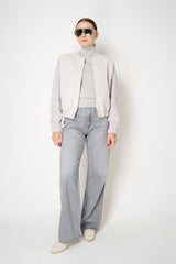 Fabiana Filippi Padded Suede Bomber Jacket with Knit Sleeves and Back un Dusty Lavender