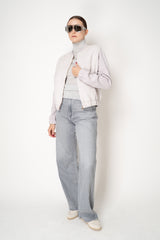 Fabiana Filippi Padded Suede Bomber Jacket with Knit Sleeves and Back un Dusty Lavender