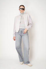 Fabiana Filippi Padded Suede Bomber Jacket with Knit Sleeves and Back un Dusty Lavender