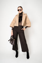D. Exterior Stretch Tulle Turtleneck Top with Flock Chest Detail in Espresso