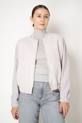 Fabiana Filippi Padded Suede Bomber Jacket with Knit Sleeves and Back un Dusty Lavender