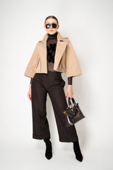 D. Exterior Stretch Tulle Turtleneck Top with Flock Chest Detail in Espresso
