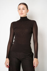 D. Exterior Stretch Tulle Turtleneck Top in Espresso