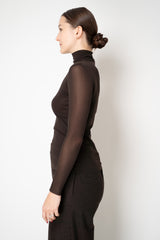 D. Exterior Stretch Tulle Turtleneck Top in Espresso