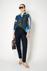 D. Exterior Tapered Leg Cropped Flannel Pants in Navy