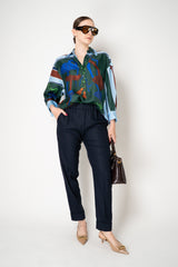 D. Exterior Tapered Leg Cropped Flannel Pants in Navy