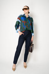 D. Exterior Tapered Leg Cropped Flannel Pants in Navy