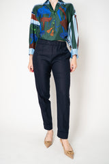 D. Exterior Tapered Leg Cropped Flannel Pants in Navy