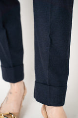 D. Exterior Tapered Leg Cropped Flannel Pants in Navy