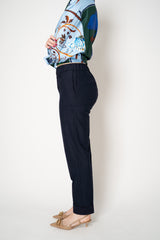 D. Exterior Tapered Leg Cropped Flannel Pants in Navy