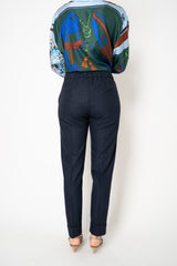 D. Exterior Tapered Leg Cropped Flannel Pants in Navy