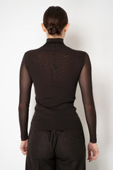 D. Exterior Stretch Tulle Turtleneck Top in Espresso