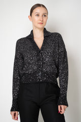 D. Exterior Knit Wool Alpaca Sequin Cropped Cardigan in Black