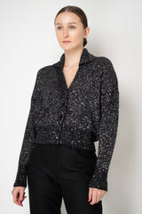 D. Exterior Knit Wool Alpaca Sequin Cropped Cardigan in Black