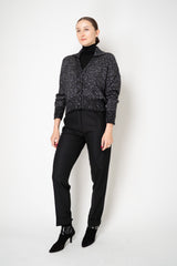 D. Exterior Knit Wool Alpaca Sequin Cropped Cardigan in Black