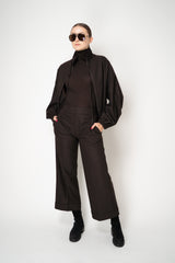 D. Exterior Stretch Tulle Turtleneck Top in Espresso