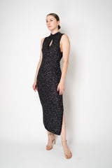 D. Exterior Knit Wool Alpaca Sequin Maxi Dress in Black