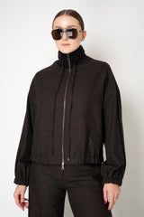 D. Exterior High Neck Balloon Sleeve Flannel Jacket in Espresso