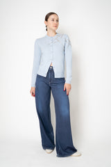 Fabiana Filippi Wool Cashmere Knit Cardigan with Strass Embroidery in Light Blue