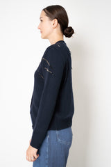 Fabiana Filippi Wool Cashmere Knit Cardigan with Strass Embroidery in Navy