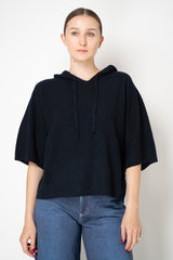 Fabiana Filippi Wool Viscose Knit Short Sleeve Hooded Sweater in Navy