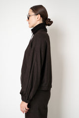 D. Exterior High Neck Balloon Sleeve Flannel Jacket in Espresso