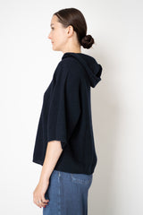 Fabiana Filippi Wool Viscose Knit Short Sleeve Hooded Sweater in Navy