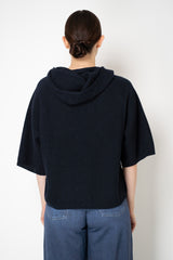 Fabiana Filippi Wool Viscose Knit Short Sleeve Hooded Sweater in Navy