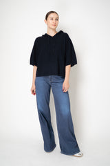 Fabiana Filippi Wool Viscose Knit Short Sleeve Hooded Sweater in Navy