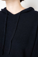 Fabiana Filippi Wool Viscose Knit Short Sleeve Hooded Sweater in Navy