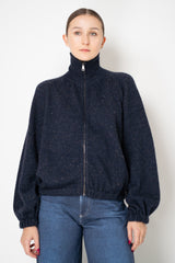 Fabiana Filippi Knit Wool  Oversize Bomber Jacket with Lurex Details in Navy